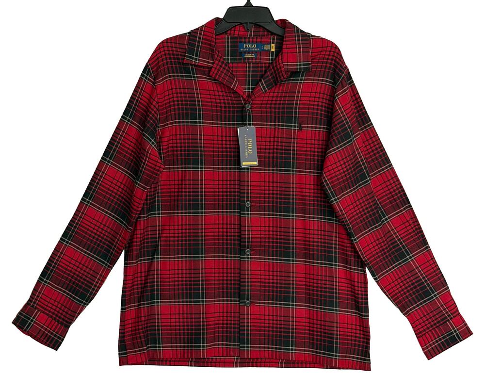 Polo Ralph Lauren Men's Large Performance Camp Shirt Classic Fit Red Black NWT